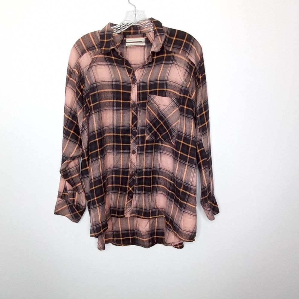 Urban Outfitters Pink and Black Plaid Button-Down Shirt